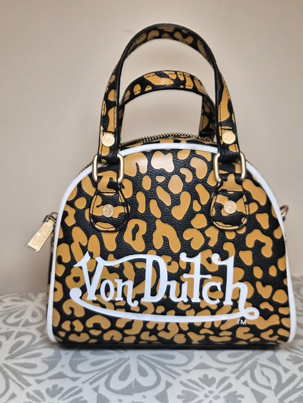 NWT Von Dutch Orange Cheetah Mini Bowling Bag Crossbody